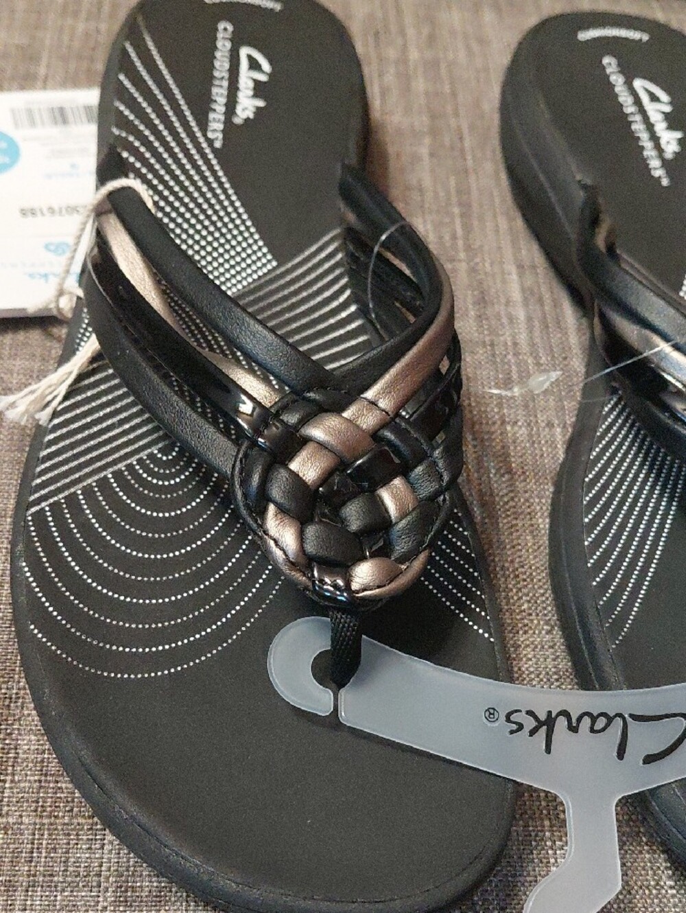 Clarks Women's Black and Bronze Woven-Strap Cloudsteppers Sandals SIZE 9 - Picture 8 of 10